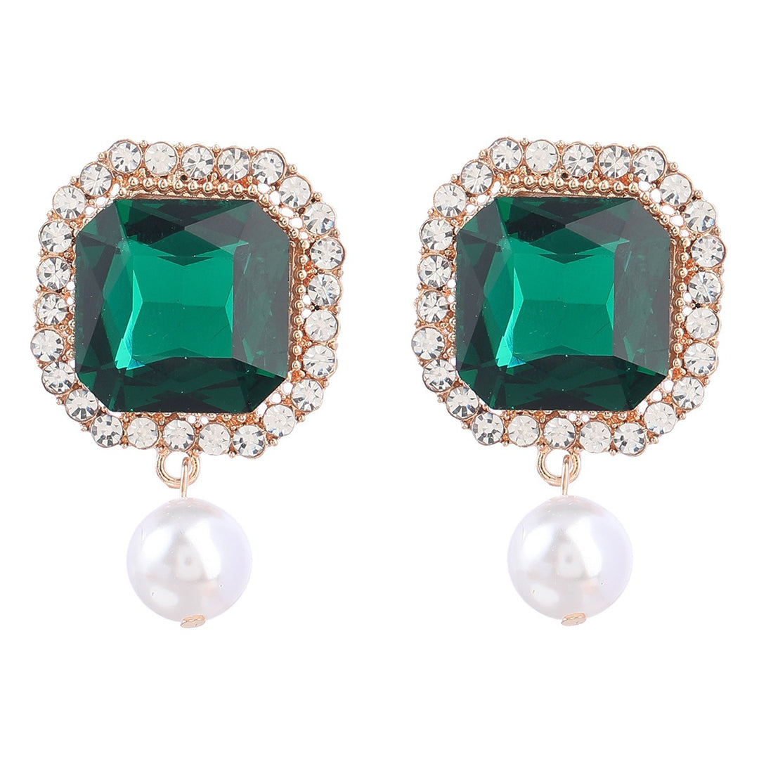 Super Flash Claw Chain Square Alloy Diamond Pearl Earrings for Women