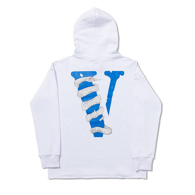 Blue Snake Print Big V Logo Unisex Loose Hoodie