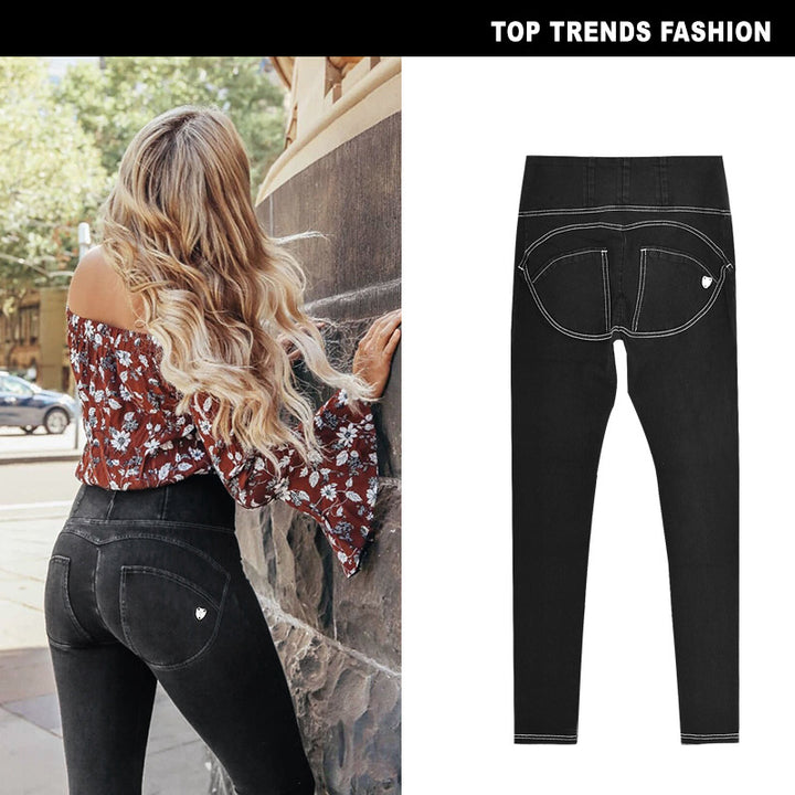 Fitness Yoga Trousers Women's High Waist Elastic Denim Version Peach Buttocks Hip Trousers Washed Black