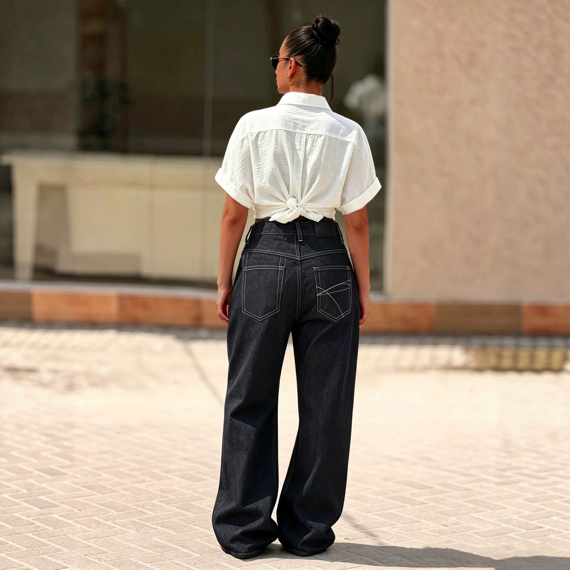Women’s NewTopstitching Multi-button Fly Front Denim Pants