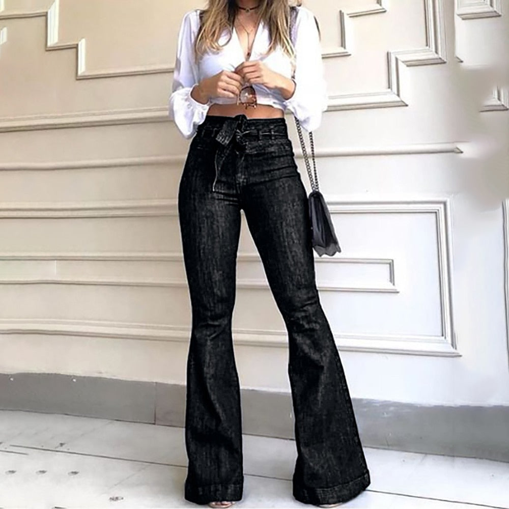 High-Waisted Women's Vintage Flared Denim Jeans in Blue