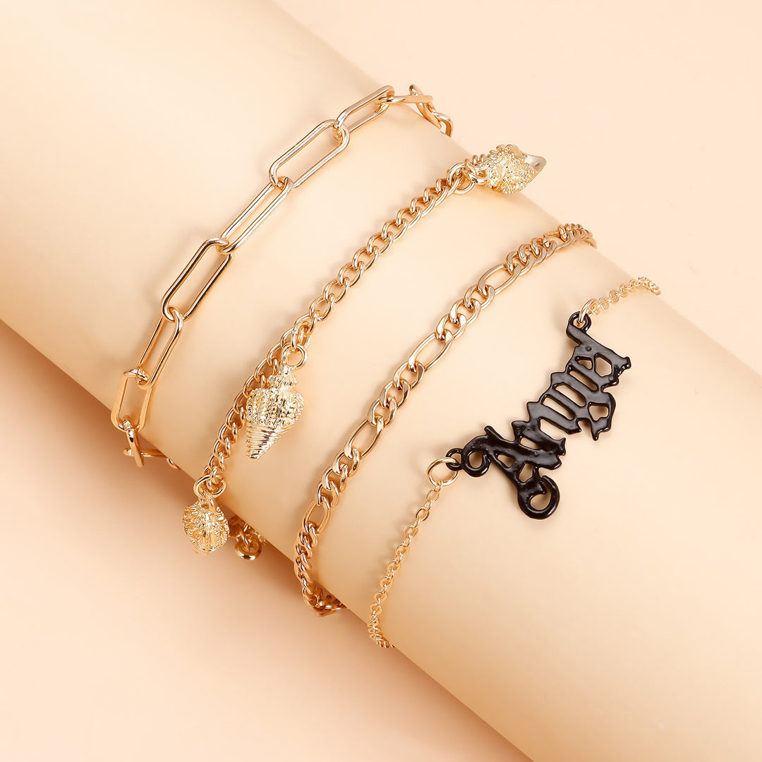 Simple fashion conch anklet set personality multi layer chain metal anklet for women