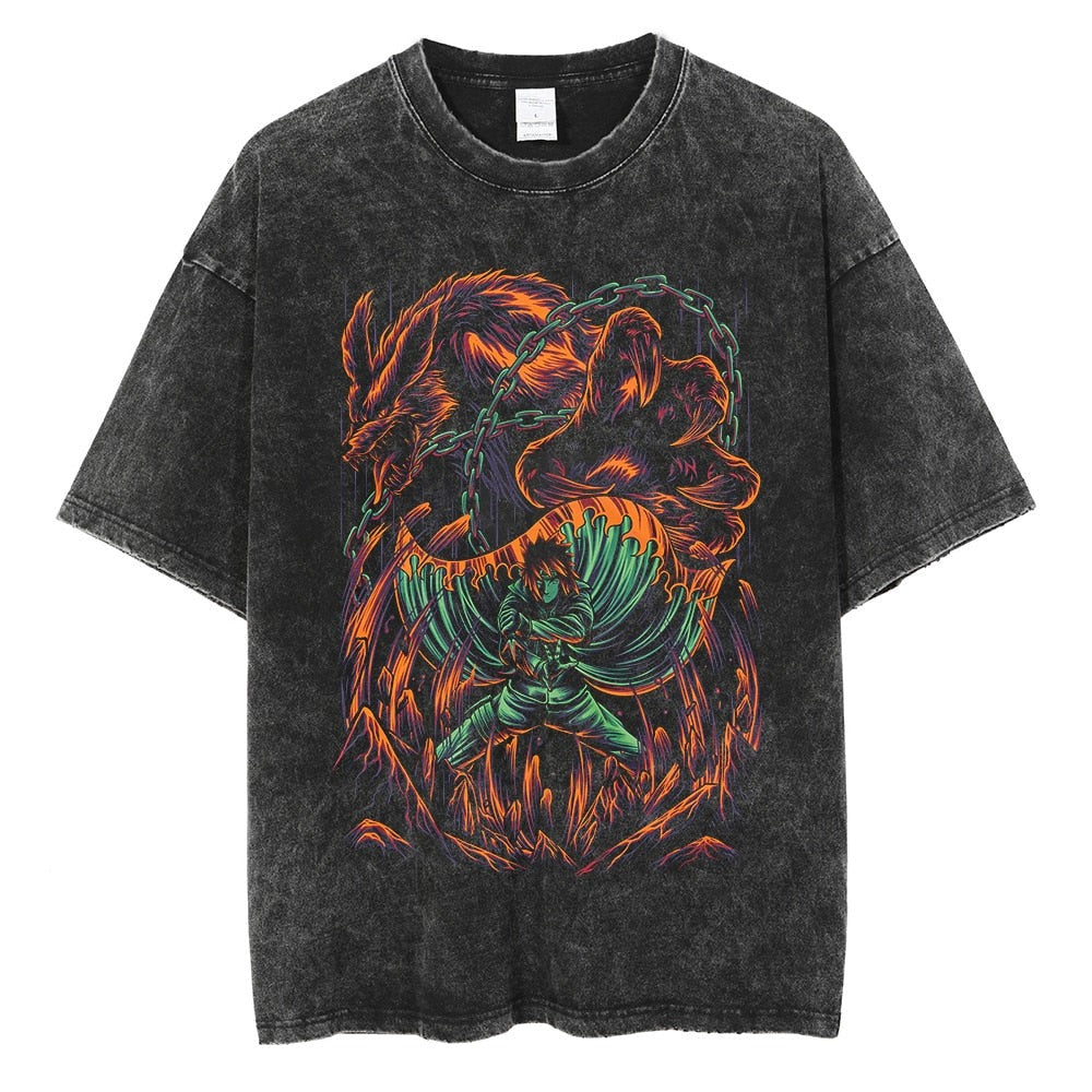 Retro Naruto Anime Short Sleeve Cotton T-Shirt for Fans