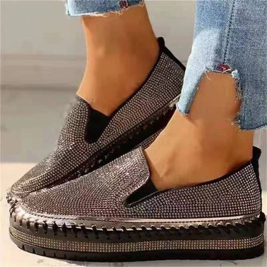 Rhinestone thick-soled slip-on shoes for foreign trade large-size single shoes casual loafers for women