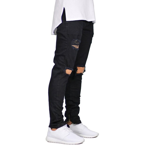 Men's Trendy Distressed Skinny Jeans with Unique Ankle Zippers