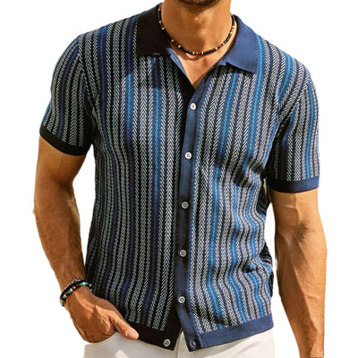 Elegant Ice Cool Silk Striped Jacquard Polo Shirt for Men