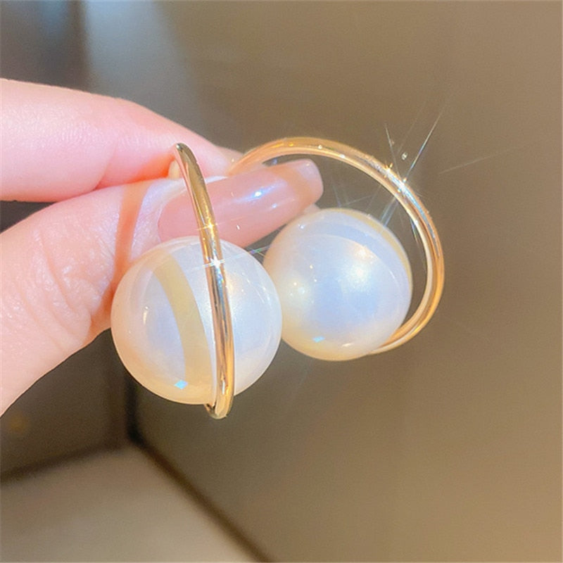 Large Round Imitation Pearl Earrings