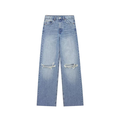 Trendy Women's High-Waisted Wide Leg Denim Jeans Distressed