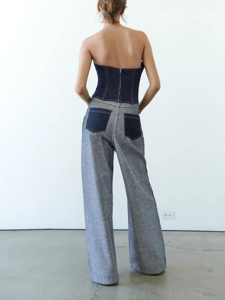 Autumn-Ready Women's High-Waisted Wide-Leg Jeans with Unique Reverse Design