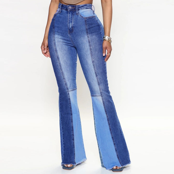Chic Dual-Tone High-Waist Bootcut Jeans - Comfort Stretch, Flared Style