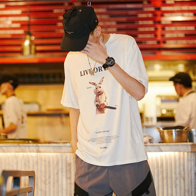Quirky Chainsaw Rabbit Hip Hop Graphic Tee Urban Shirt