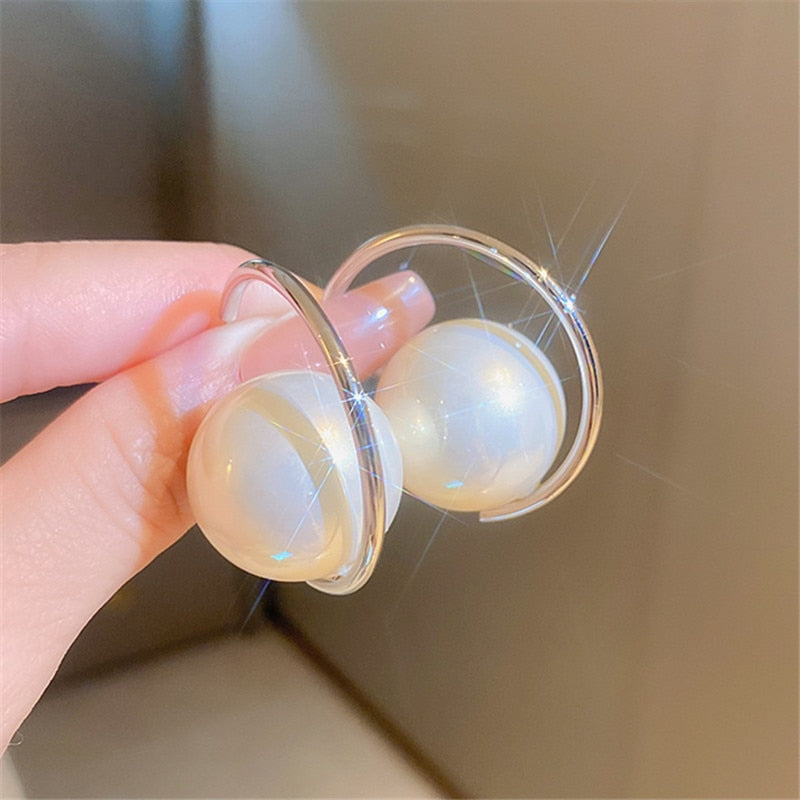 Large Round Imitation Pearl Earrings