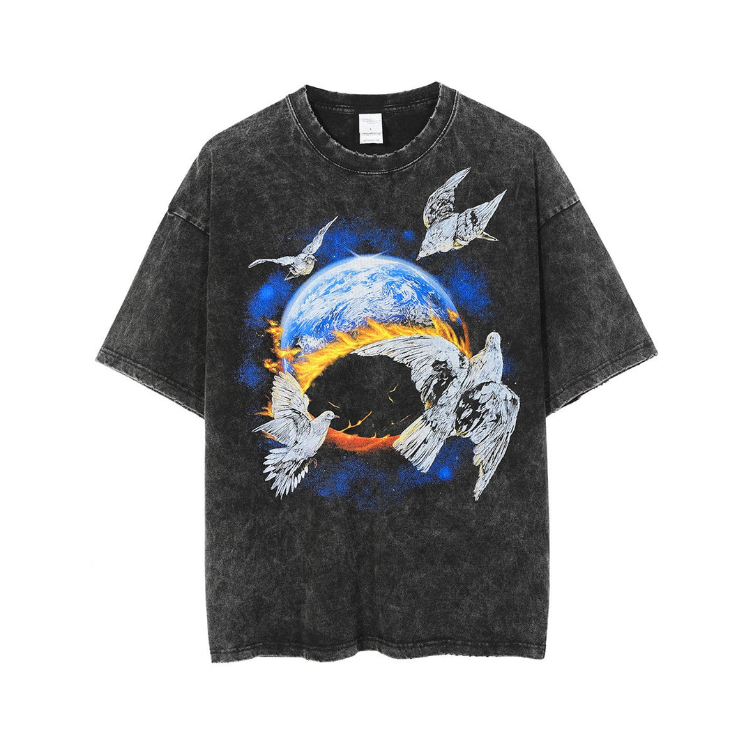 Urban Casual Pigeon Graphic Oversized T-Shirt for Men - Must-Have Short Sleeve Fashion Staple