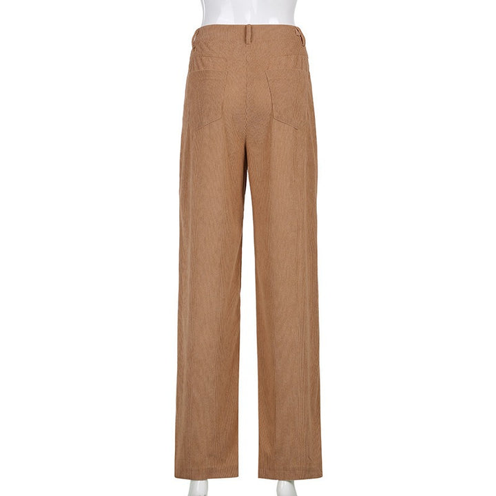 Retro High-Waisted Loose-Fit Wide-Leg Corduroy Trousers for Women