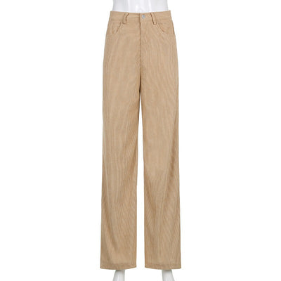 Retro High-Waisted Loose-Fit Wide-Leg Corduroy Trousers