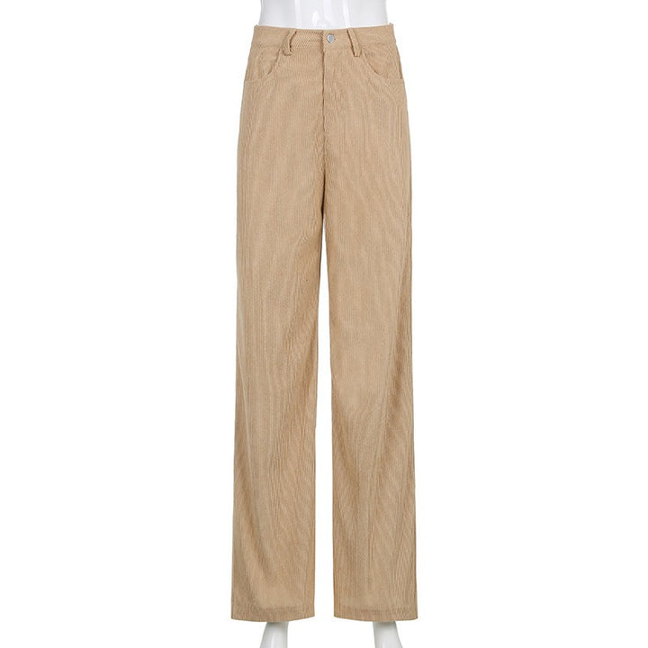 Retro High-Waisted Loose-Fit Wide-Leg Corduroy Trousers for Women