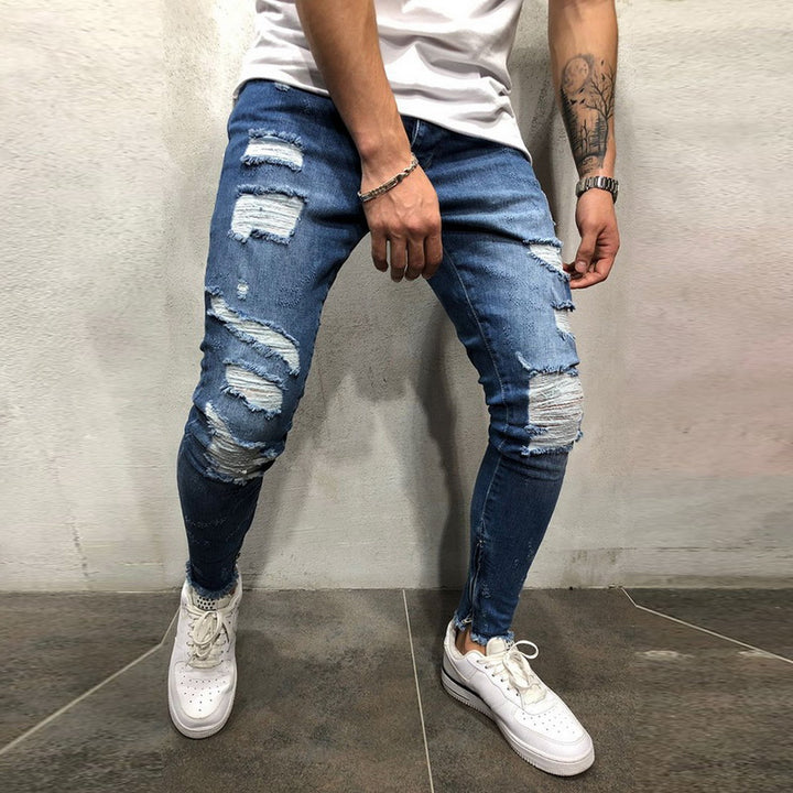 Stylish Striped Distressed Slim Fit Jeans for Men - Urban Fashion Must-Have