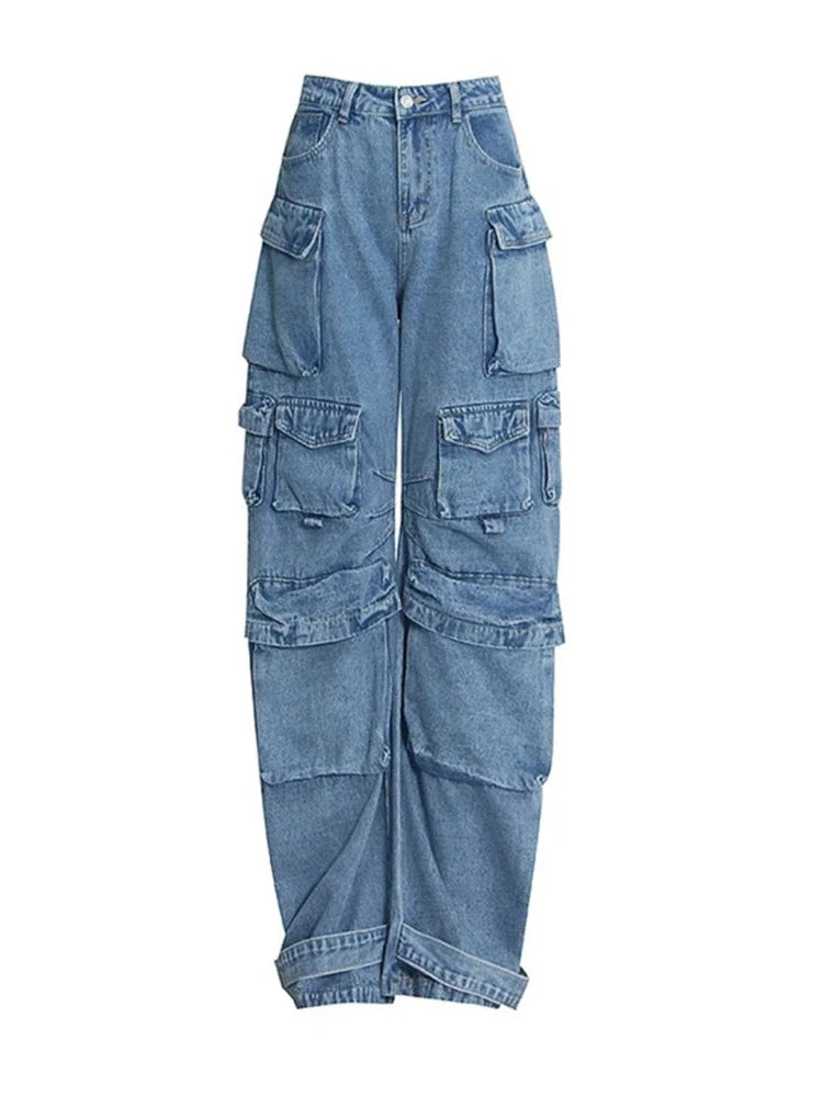 High-Waisted Multi-Pocket Loose Fit Jeans for Women