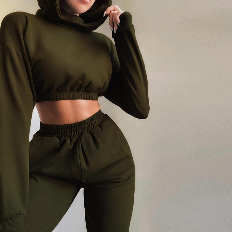 Chic Women’s Casual Solid Tracksuit Set for Autumn and Winter - Stylish Hoodie and Trouser Combo