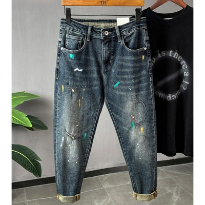 Style Splatter Ink Stretch Denim Slim Tapered Jeans