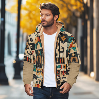 Men's Trendy Hooded Winter Jacket with 3D Plaid Pattern