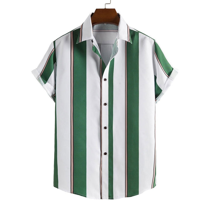 Men's Tropical-Inspired Short Sleeve Striped Cotton Blend Shirt