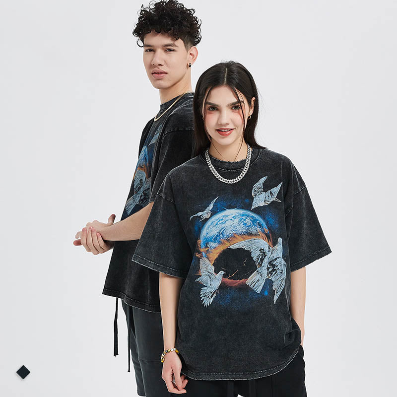 Urban Casual Pigeon Graphic Oversized T-Shirt for Men