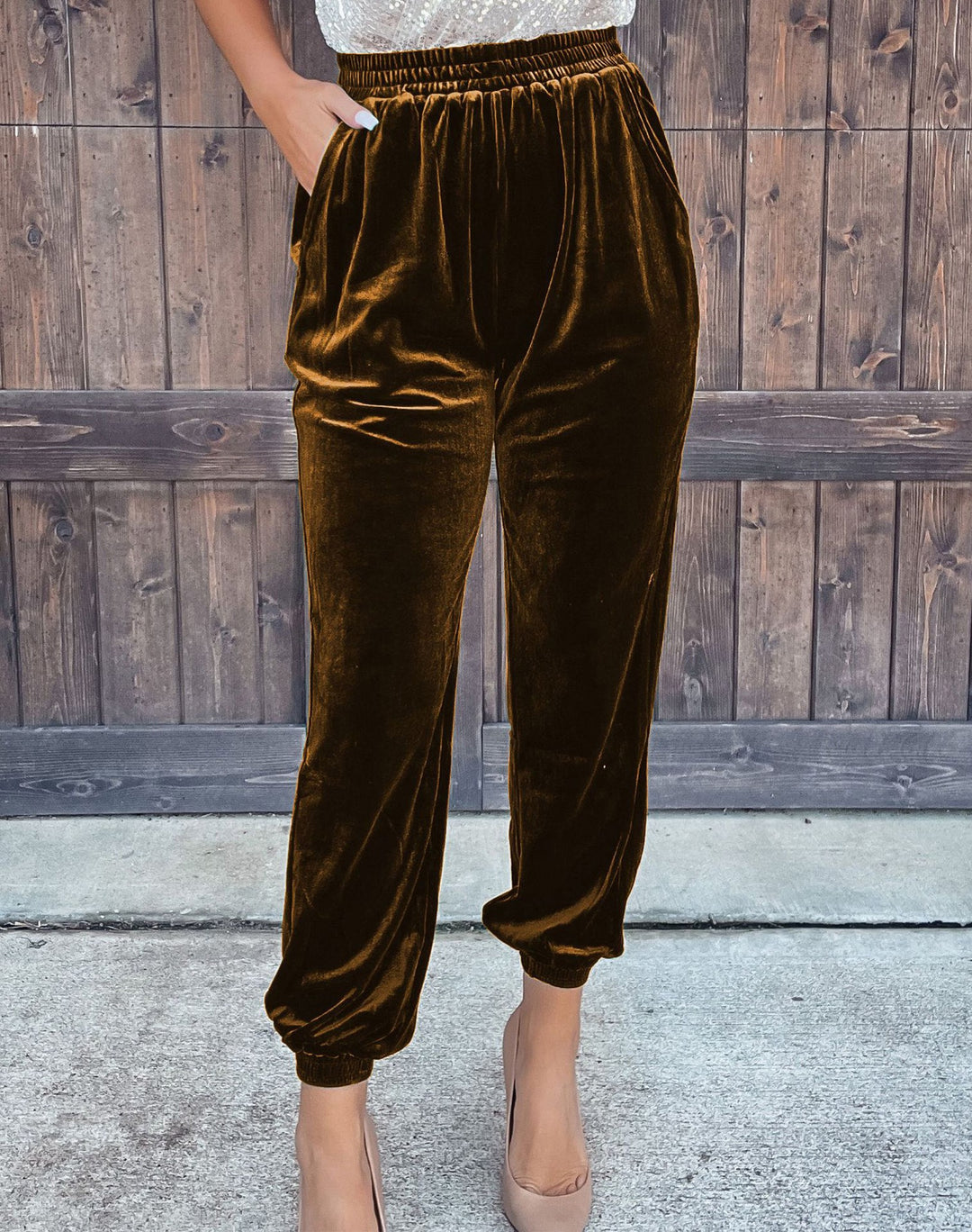 Chic Korean Velvet Women's Straight Leg Lounge Trousers with Stretchy Waistband