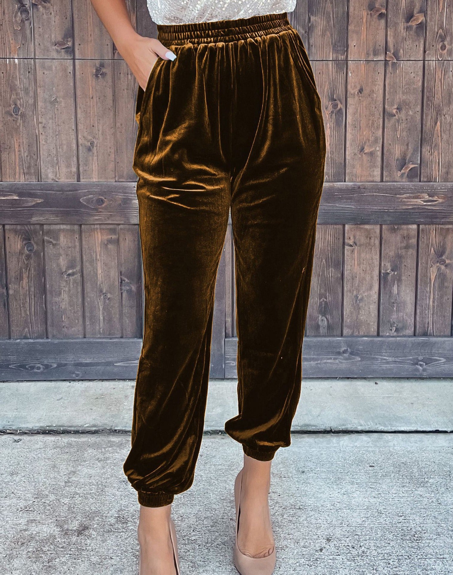 Chic Korean Velvet Women's Straight Leg Lounge Trousers