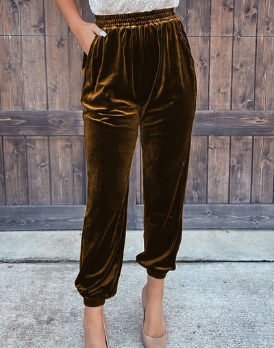 Chic Korean Velvet Women's Straight Leg Lounge Trousers