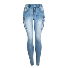 Ultra Stretchy Light Blue Denim Cargo Pants for Women
