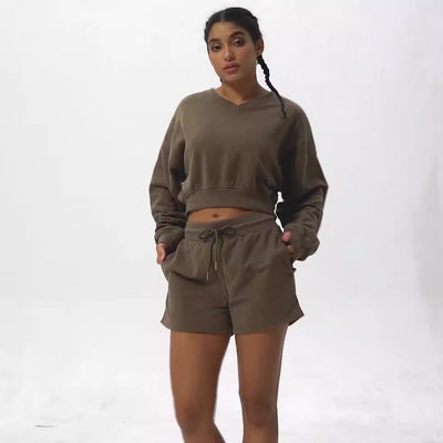 Cozy V Neck Long Sleeve Terry Sweatshirt for Active Adventures