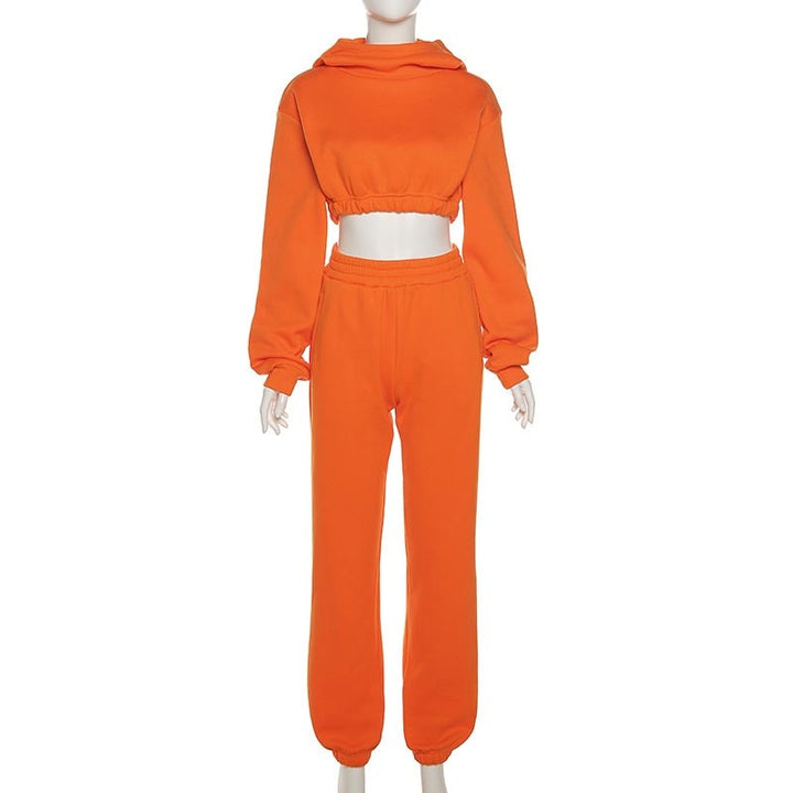 Chic Women’s Casual Solid Tracksuit Set for Autumn and Winter - Stylish Hoodie and Trouser Combo