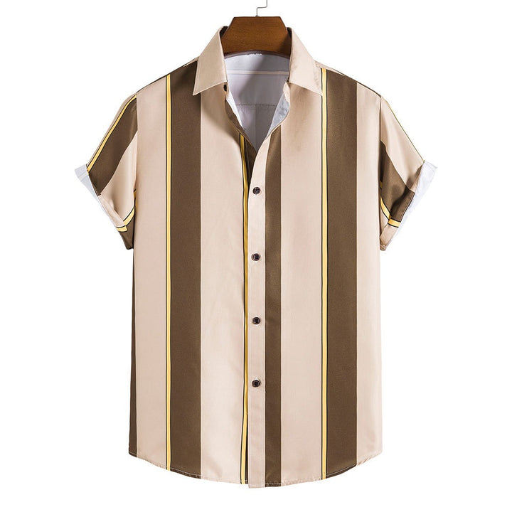 Men's Tropical-Inspired Short Sleeve Striped Cotton Blend Shirt