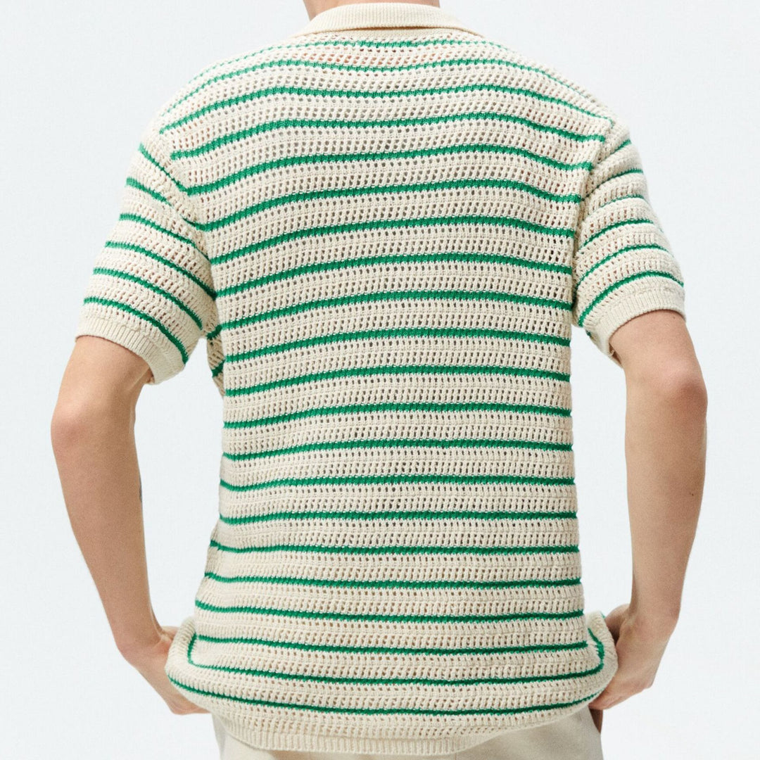 Classic Striped Wool Knit Polo Shirt for Effortless Casual Elegance