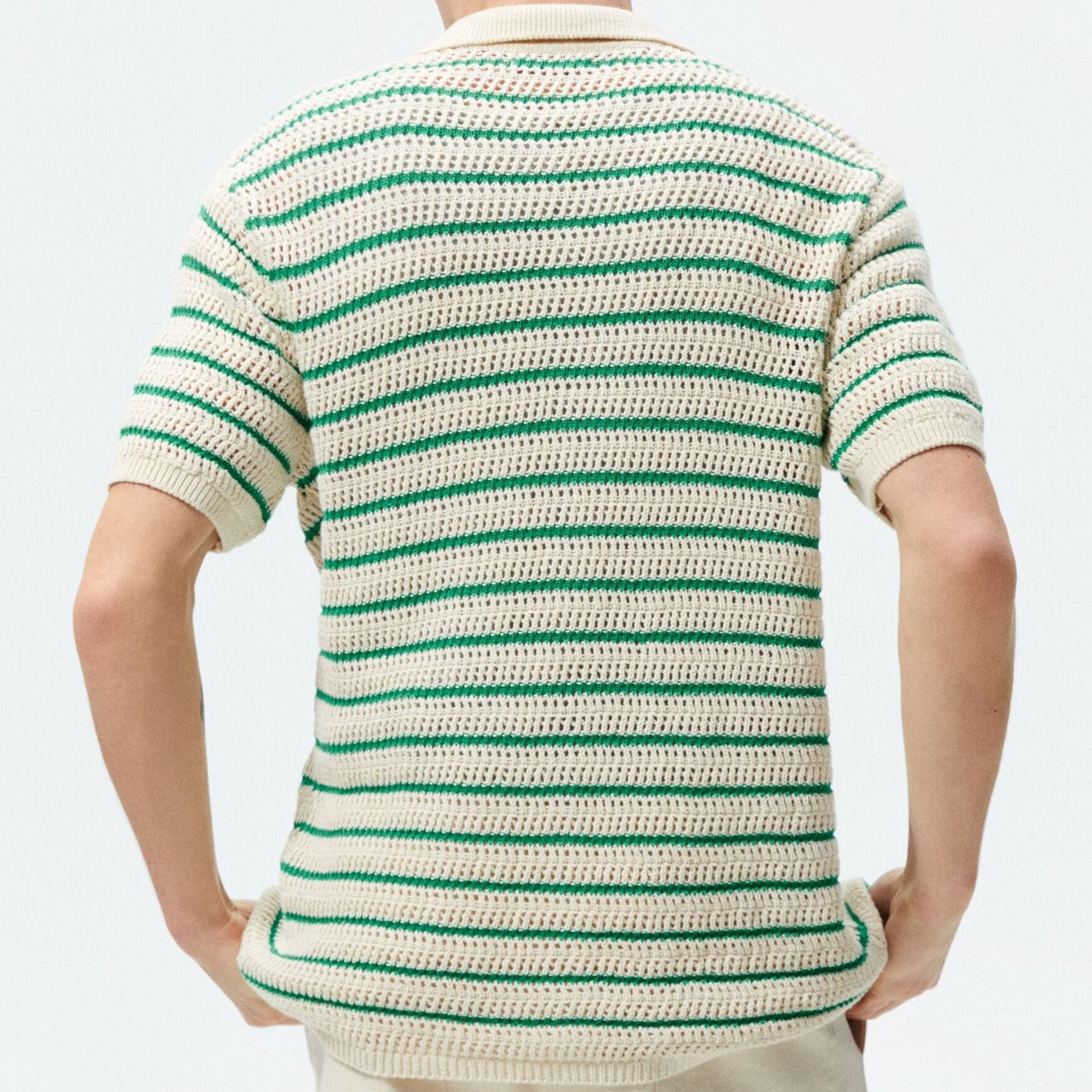 Classic Striped Wool Knit Polo Shirt for Effortless Elegance