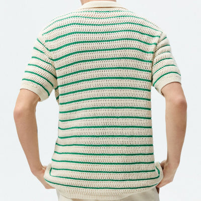 Classic Striped Wool Knit Polo Shirt for Effortless Elegance