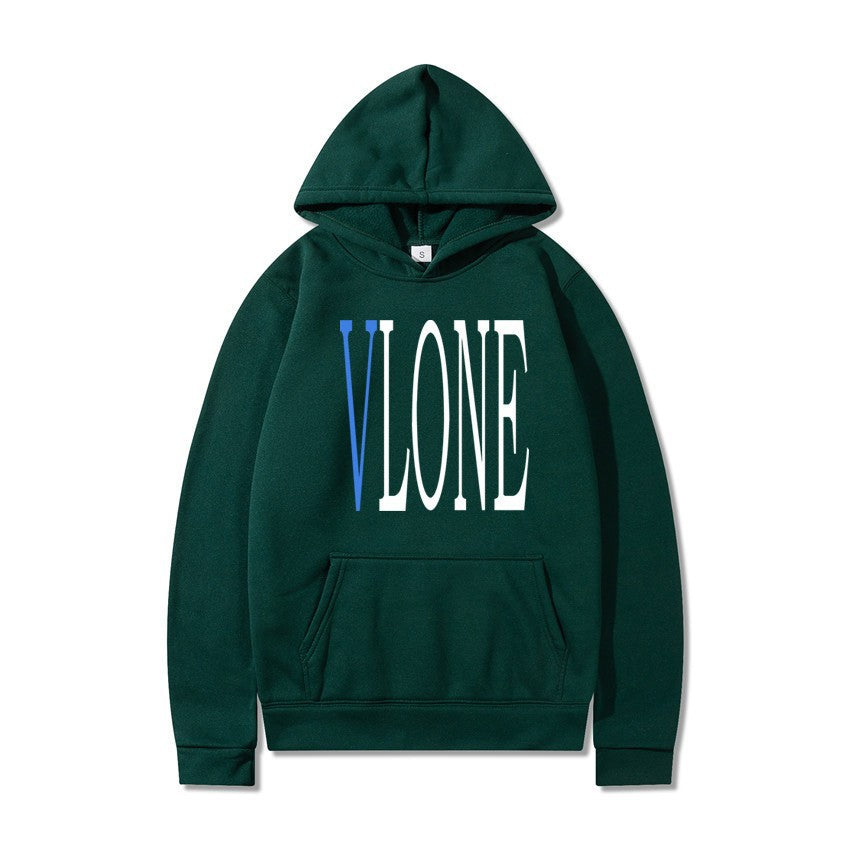 Blue Snake Print Big V Logo Unisex Loose Hoodie