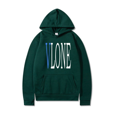 Blue Snake Print Big V Logo Unisex Loose Hoodie