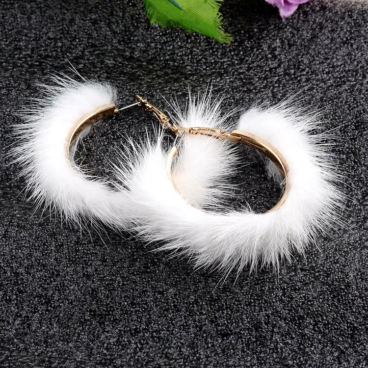Autumn And Winter Mink Hair Big Circle Ear Ring