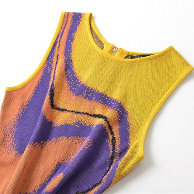Chic Abstract Pattern Jacquard Dress Form-Fitting Sleeveless