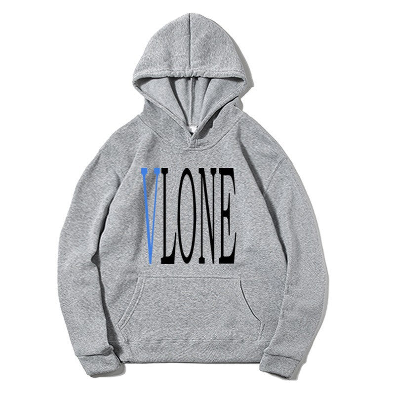 Blue Snake Print Big V Logo Unisex Loose Hoodie