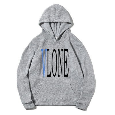 Blue Snake Print Big V Logo Unisex Loose Hoodie
