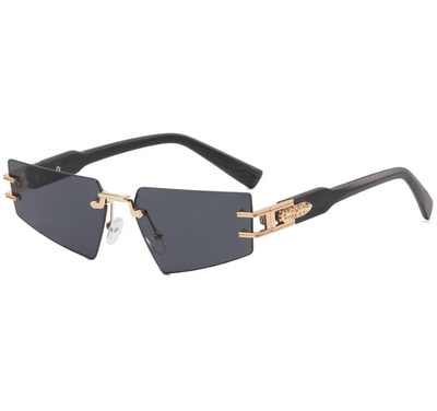 Frameless Gray Sunglasses with Wood Grain Legs