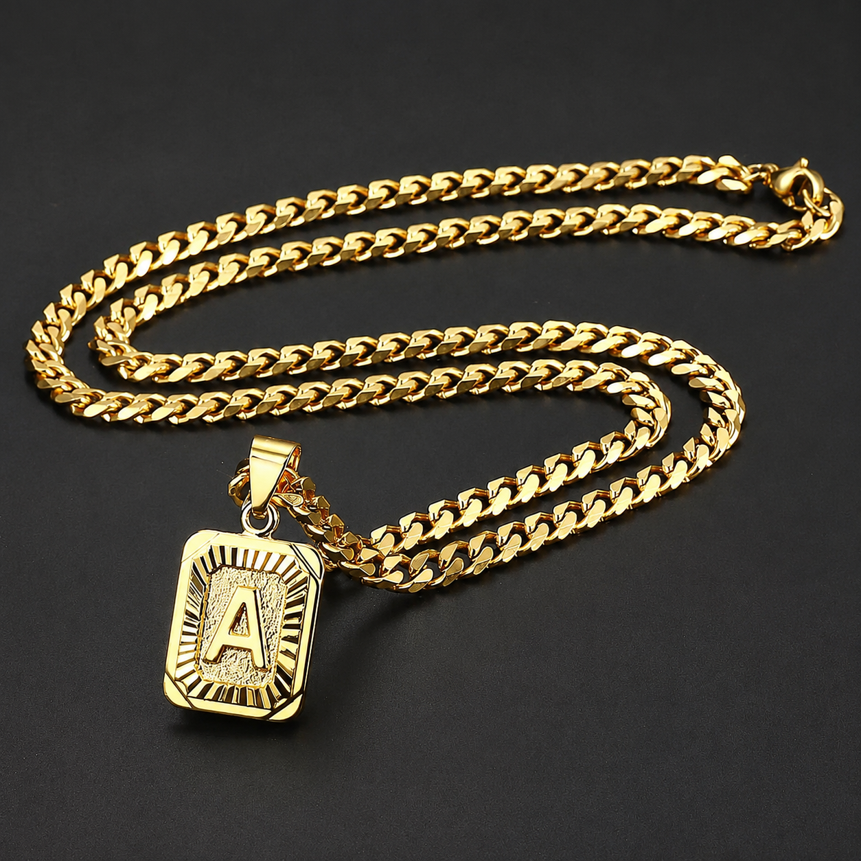 Stainless Steel Initial Cuban Necklace Personalized Monogram Pendant On Cuban Link Chain For Men Women