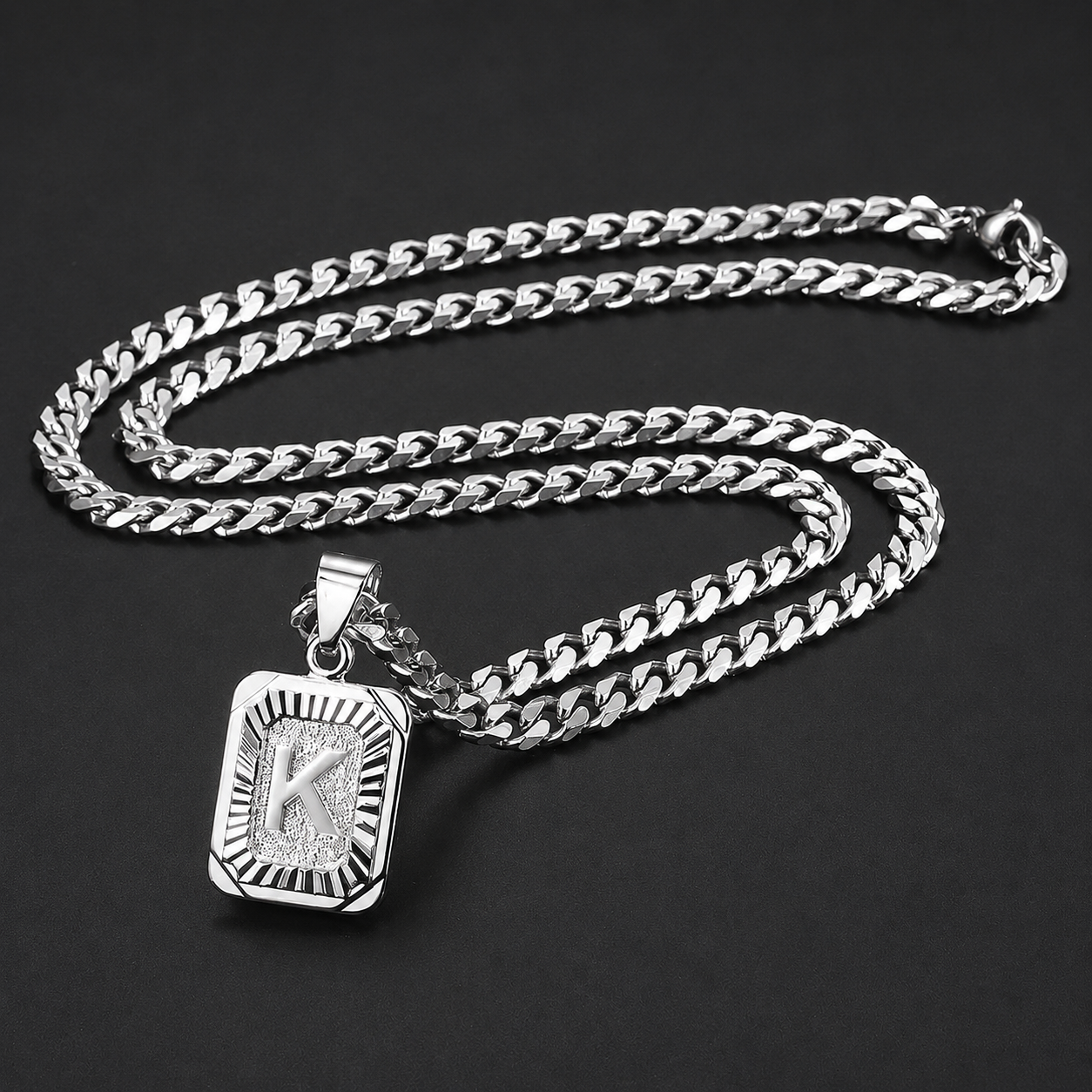 Stainless Steel Initial Cuban Necklace Personalized Monogram Pendant On Cuban Link Chain For Men Women