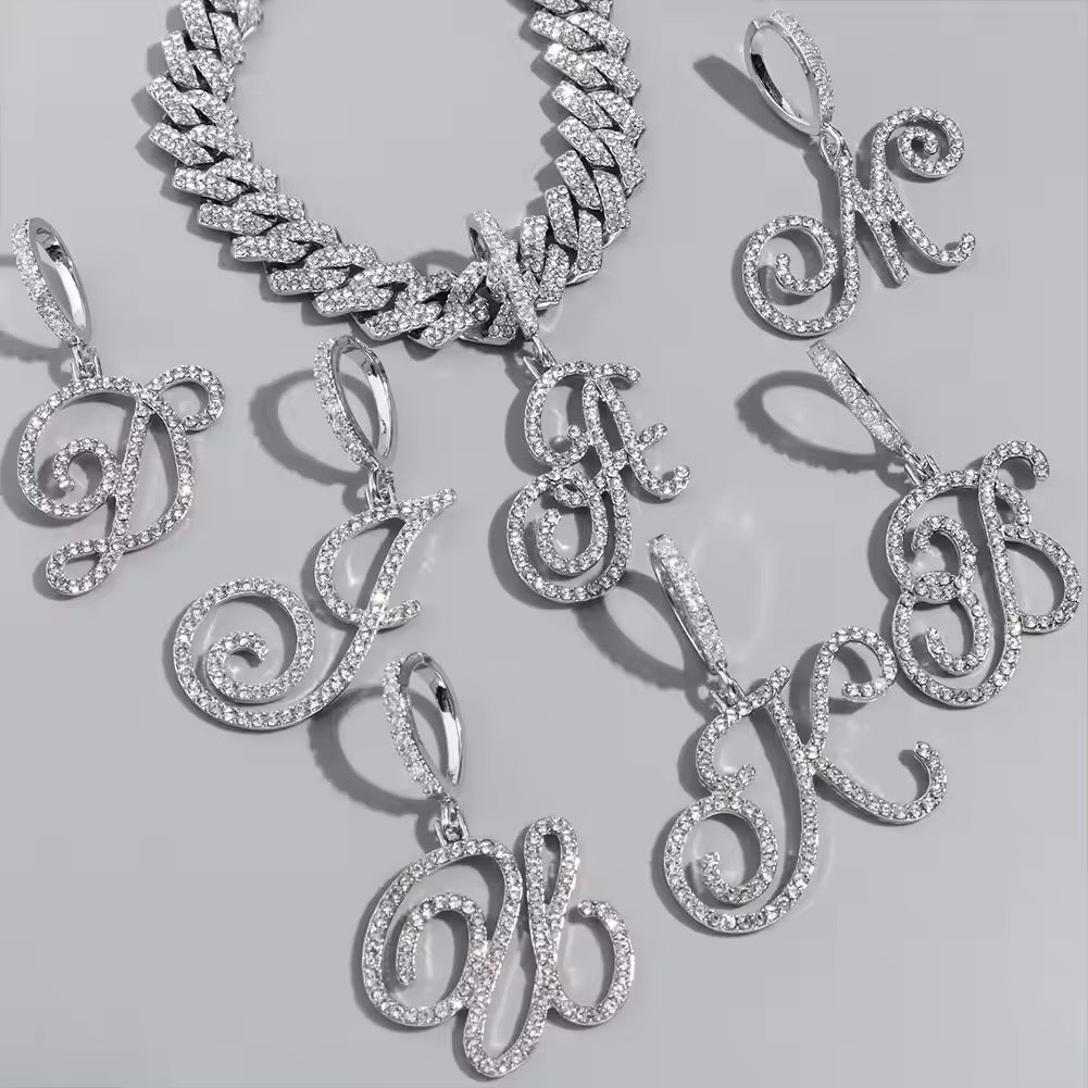 Cursive Letter Cuban Chain Necklace Initial Pendant Personalized Jewelry For Men And Women