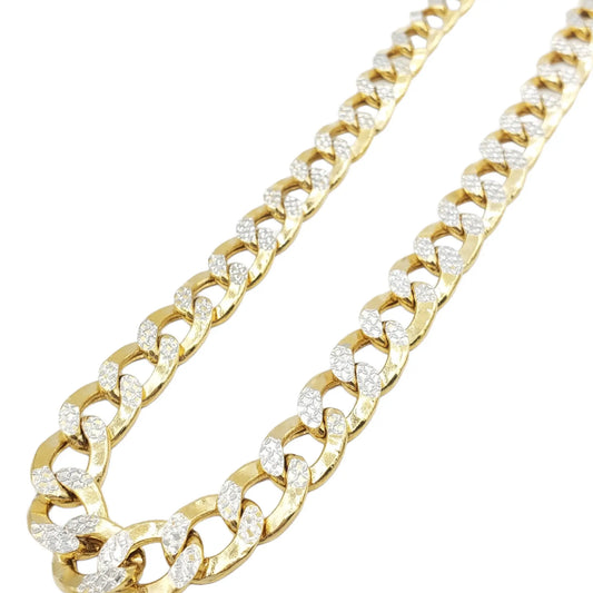 10K Gold- Hollow Cuban Link Diamond Cut (Pave) Chain