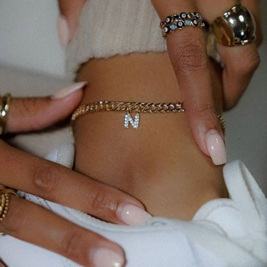 A Z Initial Letter Anklets For Women Stainless Steel Gold Alphabet Cuban Link Anklet Bracelet Boho Jewelry Gift