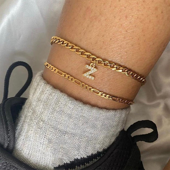 A-Z Initial Letter Anklets For Women Stainless Steel Gold Alphabet Cuban Link Anklet Bracelet Boho Jewelry Christmas Gift